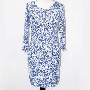 Dress With Pockets Rayon Womens Small Floral Blue ¾ sleeves EUC